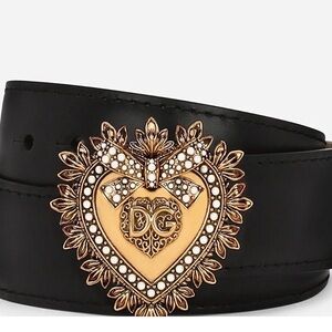 Dolce & Gabbana Black Belt with Gold Heart Buckle